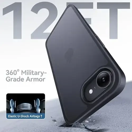 CASEKOO iPhone 16e uchun g‘ilof, [Hech qachon sarg‘aymaydigan texnologiya] [Harbiy darajadagi tushishdan himoya] Yarim shaffof ingichka qopqoq Ayollar Erkaklar iPhone 16e g‘ilof Telefon g‘ilofi 6.1 dyuym, muzlatilgan qora - 3