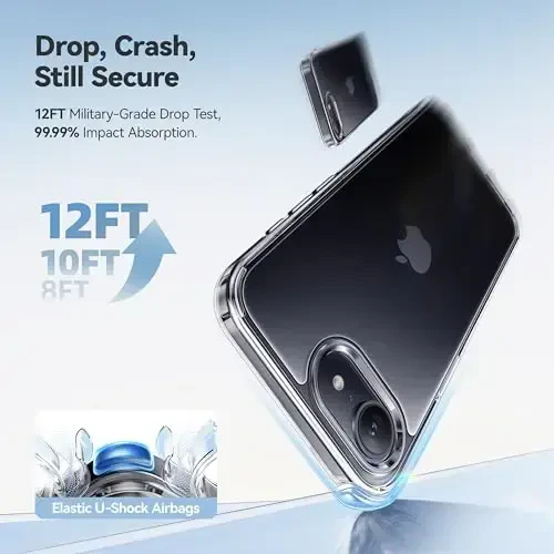 CASEKOO iPhone 16e uchun g'ilof Kristalli tiniq, [12FT harbiy darajadagi himoya][Hech qachon sarg'aymaydigan texnologiya] Shaffof ingichka qopqoq Ayollar Erkaklar iPhone 16e PhoneCase 6.1 dyuym uchun, Tiniq - 3