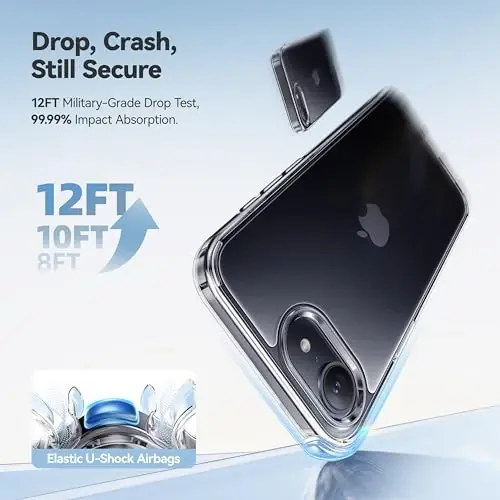 CASEKOO iPhone 16e uchun g'ilof Kristalli tiniq, [12FT harbiy darajadagi himoya][Hech qachon sarg'aymaydigan texnologiya] Shaffof ingichka qopqoq Ayollar Erkaklar iPhone 16e PhoneCase 6.1 dyuym uchun, Tiniq - 3