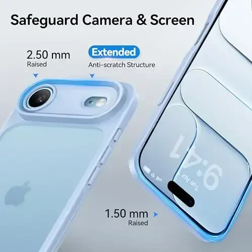 CASEKOO for iPhone 17 Air Case, [Never Yellow Technology] [Mil-Grade Drop Protection] Translucent Slim Cover Women Men for iPhone 17 Air Phone Case 6.5 inch, Frosted Light Blue - 3