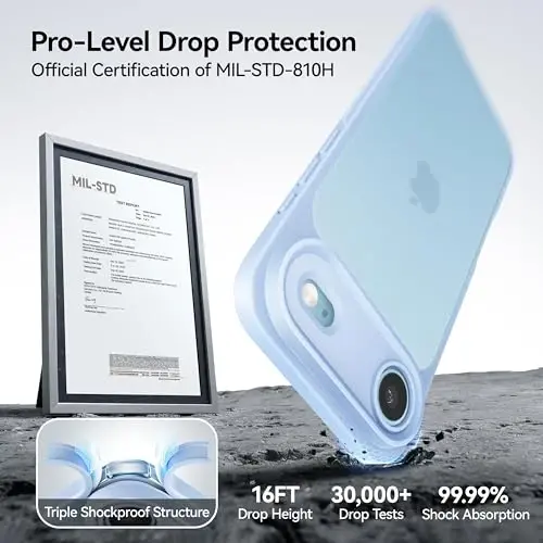 CASEKOO for iPhone 17 Air Case, [Never Yellow Technology] [Mil-Grade Drop Protection] Translucent Slim Cover Women Men for iPhone 17 Air Phone Case 6.5 inch, Frosted Light Blue - 2