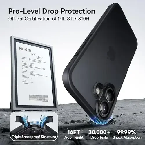 CASEKOO iPhone 17 g'alati uchun g'ilof, [Hech qachon sarg'aymaydigan texnologiya] [Harbiy darajadagi tushishdan himoya] iPhone 17 telefon g'ilofi 6.3 dyuym uchun shaffof ingichka qopqoq ayollar erkaklar, muzlatilgan qora - 2