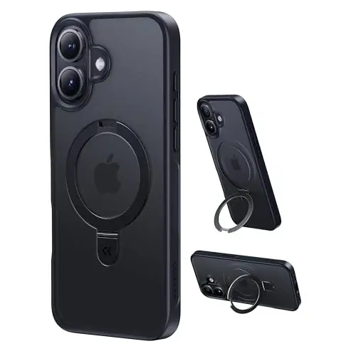 CASEKOO Ultra-Magnetic Stand for iPhone 17 Case [Military Drop Protection] [Compatible with MagSafe] Shockproof Translucent Slim Matte for iPhone 17 Case with Ring Holder 6.3 Inch, Black 
