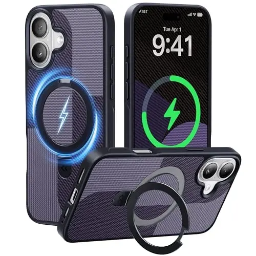CASEKOO iPhone 17 Kılıfı için Ultra Manyetik Stand [Askeri Düşme Koruması] [MagSafe ile Uyumlu] Halka Tutuculu iPhone 17 Telefon Kılıfı için Darbeye Dayanıklı Yarı Saydam İnce Mat 6.3 İnç, İris Moru - 1