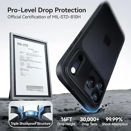 CASEKOO iPhone 17 Pro Max uchun g'ilof, [Hech qachon sarg'aymaydigan texnologiya] [Harbiy darajadagi tushishdan himoya] Yarim shaffof ingichka qopqoq Ayollar Erkaklar uchun 17 Pro Max telefon g'ilofi 6,9 dyuym, muzlatilgan qora - 2