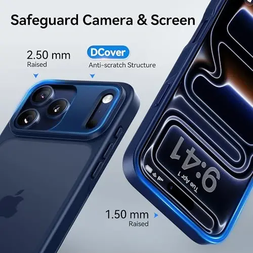 CASEKOO iPhone 17 Pro Max uchun g‘ilof, [Hech qachon sarg‘aymaydigan texnologiya] [Harbiy darajadagi tushishdan himoya] Yarim shaffof ingichka qopqoq ayollar erkaklar uchun iPhone 17 Pro Max telefon g‘ilofi 6.9 dyuym, muzli ko‘k - 3