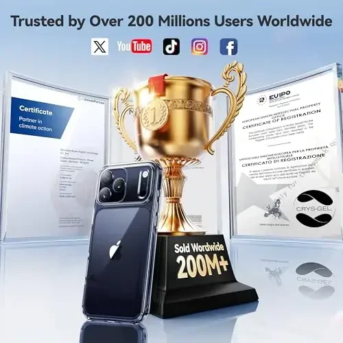 CASEKOO iPhone 17 Pro Max uchun G'ilof Silliq Kristall Tiniq, Patentlangan Sariqlikka Qarshi & Bokira TPU, 15FT Harbiy Standart Himoya, Yupqa Shaffof Ayollar Erkaklar Funda para iPhone 17 Pro Max uchun G'ilof 6.9