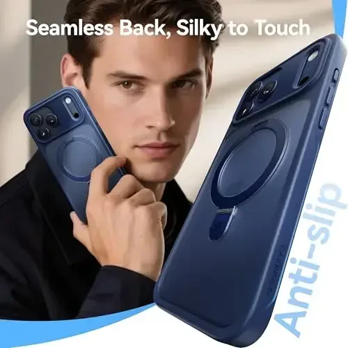 CASEKOO iPhone 17 Pro Max uchun Ultra-Magnetic Stand [Harbiy tomchidan himoya] [MagSafe bilan mos] Zarba o'tkazmaydigan yarim shaffof matli ingichka halqali ushlagich iPhone 17 ProMax 6.9