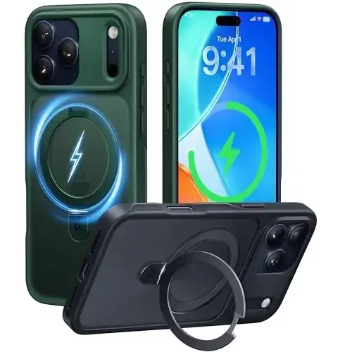 CASEKOO iPhone 17 Pro Max uchun Ultra-Magnetic Stend [Harbiy Tomchi Himoyasi] [MagSafe bilan mos] Zarba o'tkazmaydigan Yarim Shaffof Matte Slim Ring Holder G'ilof iPhone 17 ProMax 6.9