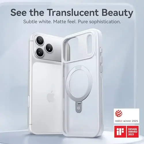CASEKOO iPhone 17 Pro Max uchun Ultra-Magnetic Stend [Harbiy tomchidan himoya] [MagSafe bilan mos] Zarba o'tkazmaydigan yarim shaffof matli ingichka halqali ushlagichli g'ilof iPhone 17 ProMax 6.9