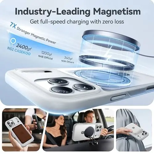 CASEKOO iPhone 17 Pro Max uchun Ultra-Magnetic Stend [Harbiy tomchidan himoya] [MagSafe bilan mos] Zarba o'tkazmaydigan yarim shaffof matli ingichka halqali ushlagichli g'ilof iPhone 17 ProMax 6.9