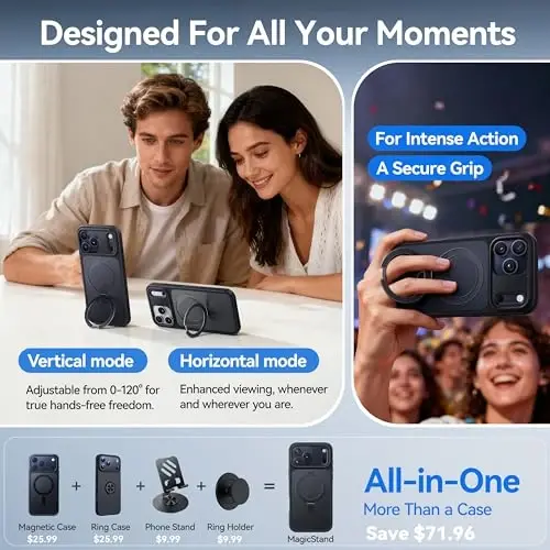 CASEKOO iPhone 17 Pro Max uchun Ultra-Magnetic stendi [Harbiy darajadagi tushishdan himoya] [MagSafe bilan mos] Zarba o'tkazmaydigan yarim shaffof matli ingichka halqali ushlagich, iPhone 17 ProMax 6.9