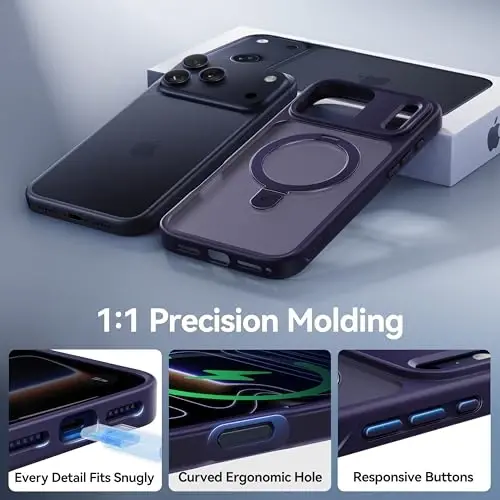 CASEKOO iPhone 17 Pro Max uchun Ultra-magnit stend [Harbiy tomchidan himoya] [MagSafe bilan mos] zarbga chidamli yarim shaffof matli ingichka halqali ushlagich iPhone 17 ProMax 6.9