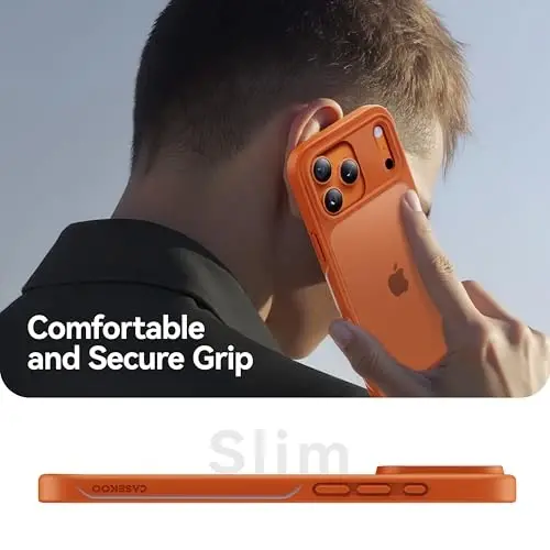 CASEKOO iPhone 17 Pro uchun g'ilof, [Hech qachon sarg'aymaydigan texnologiya] [Harbiy darajadagi tushishdan himoya] Yarim shaffof ingichka qopqoq ayollar erkaklar uchun iPhone 17 Pro telefon g'ilofi 6,3 dyuym, muzli apelsin - CASEKOO (1)