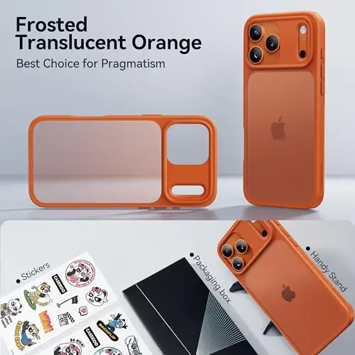 CASEKOO iPhone 17 Pro uchun g'ilof, [Hech qachon sarg'aymaydigan texnologiya] [Harbiy darajadagi tushishdan himoya] Yarim shaffof ingichka qopqoq ayollar erkaklar uchun iPhone 17 Pro telefon g'ilofi 6,3 dyuym, muzli apelsin - 4
