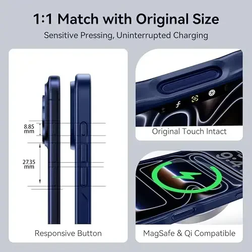 CASEKOO iPhone 17 Pro uchun g‘ilof, [Hech qachon sarg‘aymaydigan texnologiya] [Harbiy standartdagi tushishdan himoya] Yarim shaffof ingichka qopqoq ayollar va erkaklar uchun iPhone 17 Pro telefon g‘ilofi 6,3 dyuym, muzli ko‘k - 6