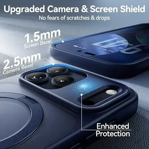 CASEKOO iPhone 17 Pro uchun o'ta magnitli stend [Harbiy tomchidan himoya] [MagSafe bilan mos] Zarbadan himoyalovchi shaffof matli ingichka halqali ushlagich, iPhone 17 pro 6.3