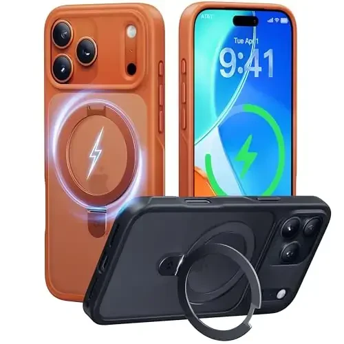 CASEKOO iPhone 17 Pro uchun Ultra-Magnetic Stend G'ilofi [Harbiy Tushishdan Himoya] [MagSafe bilan mos] Zarba o'tkazmaydigan Yarim Shaffof Matte Yupqa Uzuk Tutqichli G'ilof iPhone 17 pro 6.3