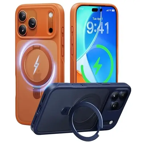 CASEKOO iPhone 17 Pro uchun Ultra-Magnetic Stend G'ilofi [Harbiy Tushishdan Himoya] [MagSafe bilan mos] Zarba o'tkazmaydigan Yarim Shaffof Matte Yupqa Uzuk Tutqichli G'ilof iPhone 17 pro 6.3