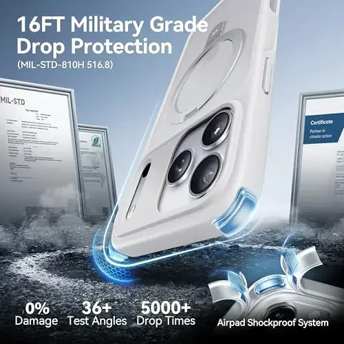 CASEKOO iPhone 17 Pro uchun Ultra-Magnit Stand g'ilofi [Harbiy tushishdan himoya] [MagSafe bilan mos] zarbga chidamli yarim shaffof mato Slim Ring ushlagich iPhone 17 pro 6.3