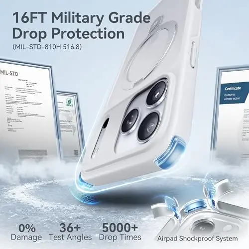 CASEKOO iPhone 17 Pro uchun Ultra-Magnit Stand g'ilofi [Harbiy tushishdan himoya] [MagSafe bilan mos] zarbga chidamli yarim shaffof mato Slim Ring ushlagich iPhone 17 pro 6.3