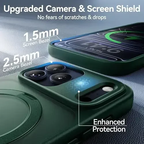 CASEKOO iPhone 17 Pro uchun Ultra-magnit stend g'ilofi [Harbiy tushishdan himoya] [MagSafe bilan mos] Zarbadan himoyalangan yarim shaffof mato ingichka halqali ushlagich iPhone 17 pro 6.3