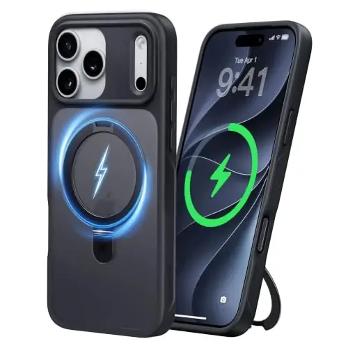 CASEKOO iPhone 17 Pro uchun ultra-magnit stendi [Harbiy tomchidan himoya] [MagSafe bilan mos] Zarbadan himoya qiluvchi yarim shaffof matli ingichka halqali ushlagichli g'ilof iPhone 17 Pro 6.3