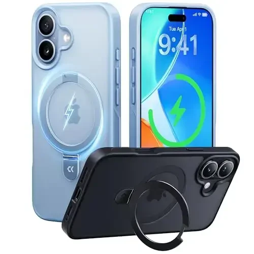 CASEKOO iPhone 17 uchun Ultra-magnit stend g'ilofi [Harbiy himoya] [MagSafe bilan mos] Zarba o'tkazmaydigan yarim shaffof matli ingichka halqali ushlagichli g'ilof iPhone 17 uchun ingichka telefon qopqog'i 6,3