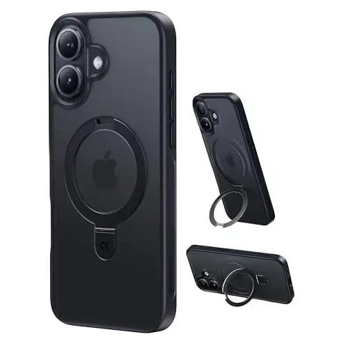 CASEKOO iPhone 17 uchun ultra magnitli stend [Harbiy tomchidan himoya] [MagSafe bilan mos] Zarba o'tkazmaydigan yarim shaffof matli ingichka iPhone 17 g'ilofi, halqali ushlagichli 6,3
