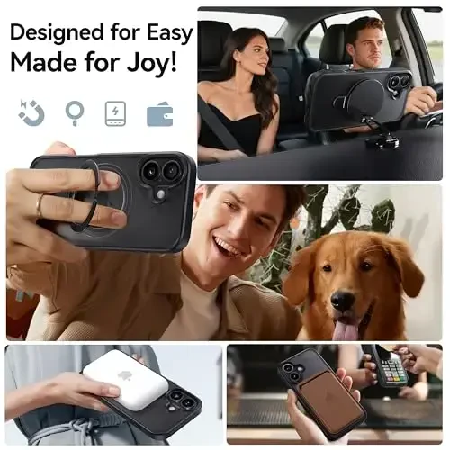 CASEKOO iPhone 17 uchun ultra magnitli stend [Harbiy tomchidan himoya] [MagSafe bilan mos] Zarba o'tkazmaydigan yarim shaffof matli ingichka iPhone 17 g'ilofi, halqali ushlagichli 6,3