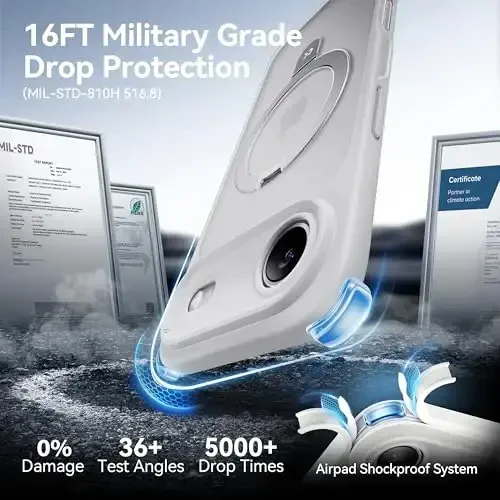 CASEKOO iPhone Air Case uchun mo'ljallangan magnitli ko'rinmas stend bilan [Harbiy tomchidan himoya] [MagSafe bilan mos] zarbga chidamli yarim shaffof mato ingichka iPhone 17 Air Case telefon qopqog'i 6.5