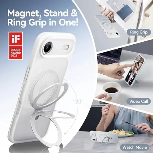 CASEKOO iPhone Air Case uchun mo'ljallangan magnitli ko'rinmas stend bilan [Harbiy tomchidan himoya] [MagSafe bilan mos] zarbga chidamli yarim shaffof mato ingichka iPhone 17 Air Case telefon qopqog'i 6.5