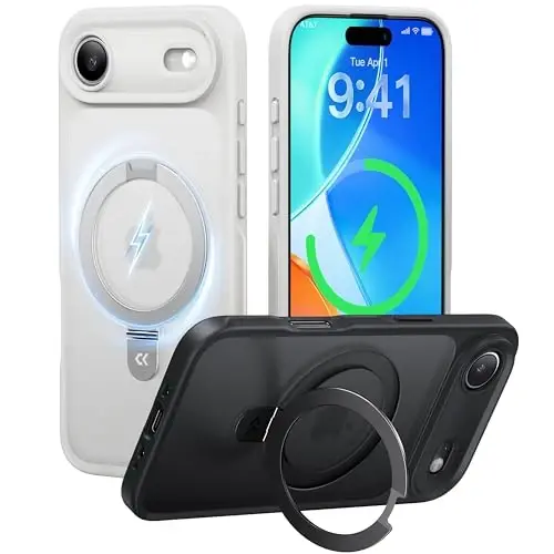 CASEKOO iPhone Air Case uchun mo'ljallangan magnitli ko'rinmas stend bilan [Harbiy tomchidan himoya] [MagSafe bilan mos] zarbga chidamli yarim shaffof mato ingichka iPhone 17 Air Case telefon qopqog'i 6.5