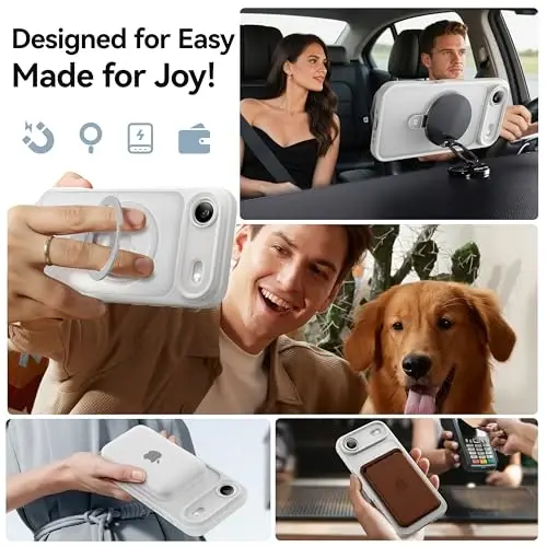 CASEKOO iPhone Air Case uchun mo'ljallangan magnitli ko'rinmas stend bilan [Harbiy tomchidan himoya] [MagSafe bilan mos] zarbga chidamli yarim shaffof mato ingichka iPhone 17 Air Case telefon qopqog'i 6.5