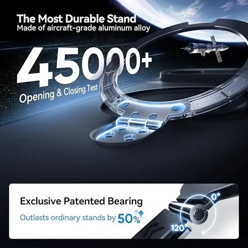 CASEKOO iPhone Air Case uchun ultra-magnit stend [Harbiy tomchidan himoya] [MagSafe bilan mos] Zarbadan himoya qiluvchi yarim shaffof mato Slim Ring ushlagichli iPhone 17 Air telefon qopqog'i 6,5