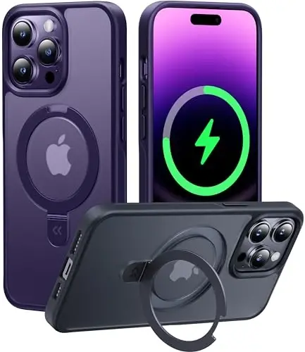 CASEKOO Designed for 14 Pro Case with Magnetic Invisible Stand [Military Drop Protection] [Compatible with MagSafe] Shockproof Slim Matte Translucent Pro Case 6.1 Inch, Purple - 1