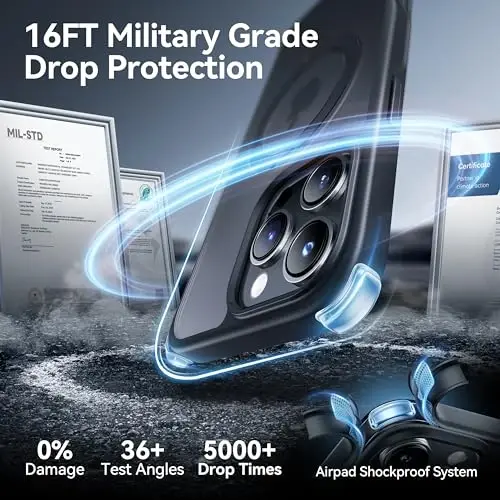 CASEKOO Ultra-Magnetic Stand for iPhone 16 Pro Case [Military Drop Protection] [Compatible with MagSafe] Shockproof Translucent Matte Slim Ring Holder Case for iPhone 16 Pro 6.3