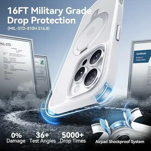 CASEKOO Ultra-Magnetic Stand for iPhone 16 Pro Case [Military Drop Protection] [Compatible with MagSafe] Shockproof Translucent Matte Slim Ring Holder Case for iPhone 16 Pro 6.3