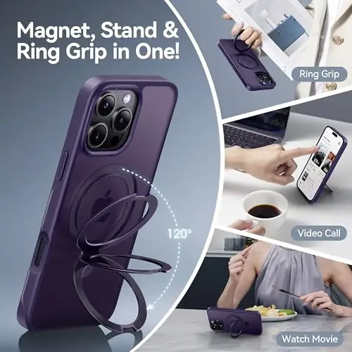 CASEKOO Ultra-Magnetic Stand for iPhone 16 Pro Max Case [Military Drop Protection] [Compatible with MagSafe] Shockproof Translucent Matte Slim Ring Holder Case for iPhone 16 ProMax 6.9
