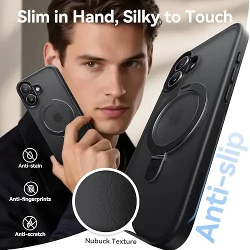 CASEKOO Ultra-Magnetic Stand for iPhone 17 Case [Military Drop Protection] [Compatible with MagSafe] Shockproof Translucent Slim Matte for iPhone 17 Phone Case with Ring Holder 6.3 Inch, Iris Purple - 4