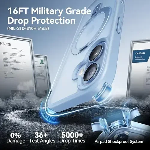 CASEKOO Ultra-Magnetic Stand for iPhone 17 Case [Military Droptection] [Compatible with MagSafe] Shockproof Translucent Matte Slim Ring Holder Casefor iPhone 17 Slim Phone Cover 6.3