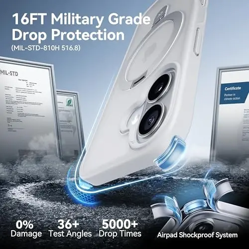 CASEKOO Ultra-Magnetic Stand for iPhone 17 Case [Military Droptection] [Compatible with MagSafe] Shockproof Translucent Matte Slim Ring Holder Casefor iPhone 17 Slim Phone Cover 6.3