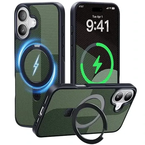 CASEKOO Ultra-Magnetic Stand for iPhone 17 Case, Shockproof, Matcha Green | [Military Drop Protection] [Compatible with MagSafe] Translucent Slim Matte for iPhone 17 Phone Case with Ring Holder 6.3