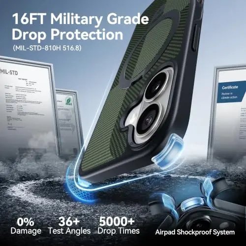 CASEKOO Ultra-Magnetic Stand for iPhone 17 Case, Shockproof, Matcha Green | [Military Drop Protection] [Compatible with MagSafe] Translucent Slim Matte for iPhone 17 Phone Case with Ring Holder 6.3