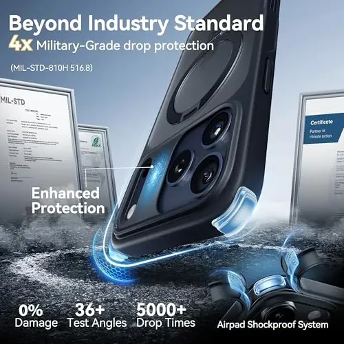 CASEKOO Ultra-Magnetic Stand for iPhone 17 Pro Case [Military Drop Protection] [Compatible with MagSafe] Shockproof Translucent Matte Slim Ring Holder Case for iPhone 17 Pro 6.3