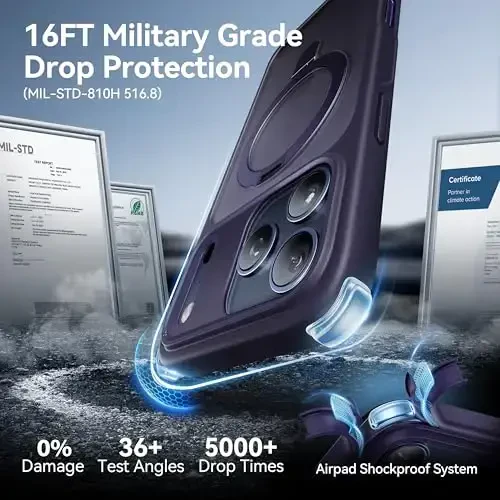 CASEKOO Ultra-Magnetic Stand for iPhone 17 Pro Case [Military Drop Protection] [Compatible with MagSafe] Shockproof Translucent Matte Slim Ring Holder Case for iPhone 17 pro 6.3