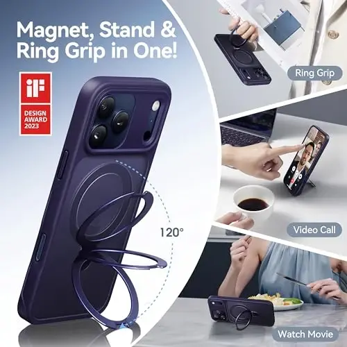 CASEKOO Ultra-Magnetic Stand for iPhone 17 Pro Case [Military Drop Protection] [Compatible with MagSafe] Shockproof Translucent Matte Slim Ring Holder Case for iPhone 17 pro 6.3