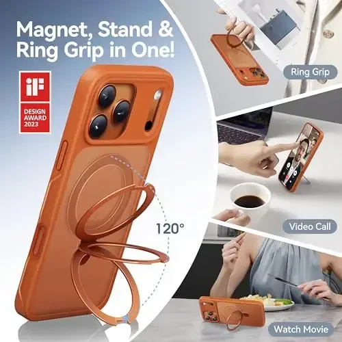 CASEKOO Ultra-Magnetic Stand for iPhone 17 Pro Max Case [Military Drop Protection] [Compatible with MagSafe] Shockproof Translucent Matte Slim Ring Holder Case for iPhone 17 ProMax 6.9