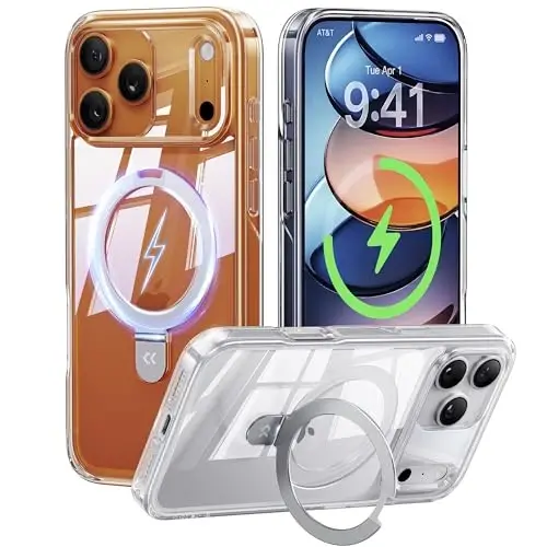 CASEKOO Ultra Magnetic Stand for Pro Case Clear [MagSafe bilan mos keladi] [17 FT Harbiy darajadagi himoya] 17 Pro telefon g'ilofi uchun shaffof yupqa telefon halqasi 6.3 dyuym, Shaffof 