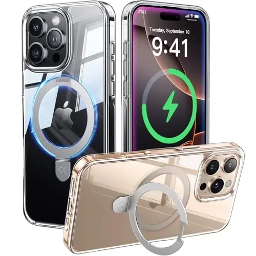 CASEKOO Ultra Magnetic Stand for iPhone 16 Pro Case Clear [Compatible with MagSafe] [16FT Military-Grade Protection] Transparent Slim Phone Ring 16 Pro Phone Cover 6.3 inch, Clear 